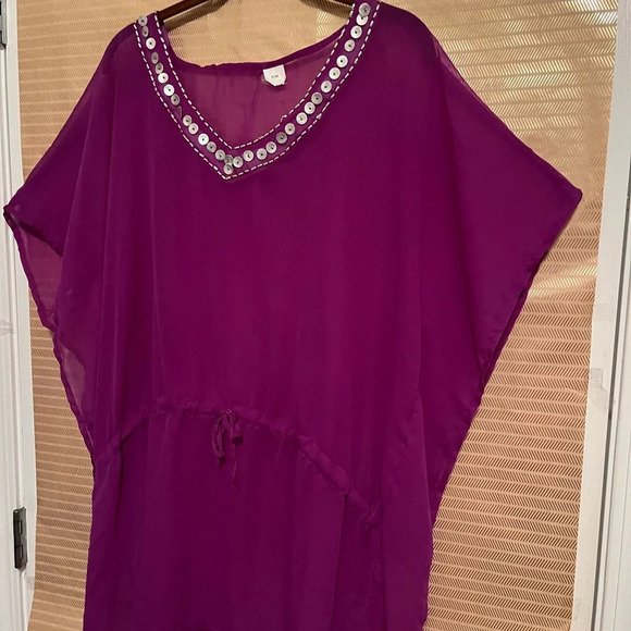 PURPLE TOPPER~COVERUP~SILVER DETAIL S/ M~ - Picture 2 of 6